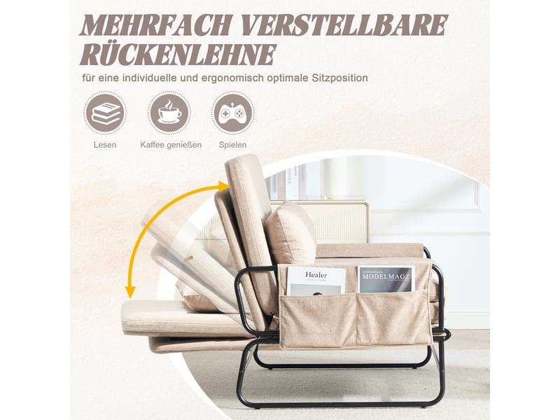 Canapé convertible, canapé-lit, 2 places, en chenille, kaki, structure métallique, design moderne, pour salon, bureau, appartement - Conforama R