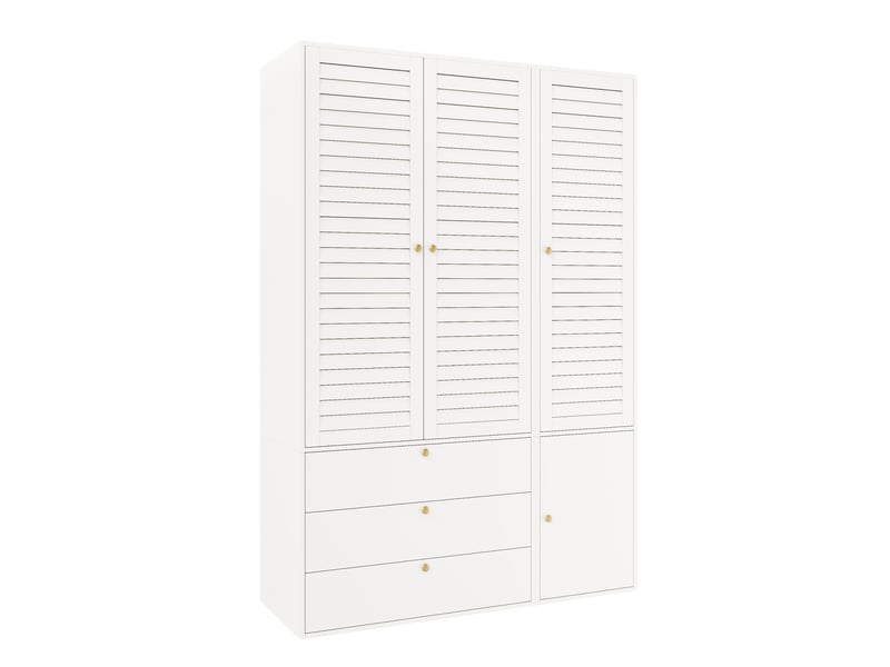  Armoire 135x50x200 cm à 3 portes à lamelles, 2 tringles, 3 tiroirs, panneau de particules blanc, chambre et dressing  - Conforama A