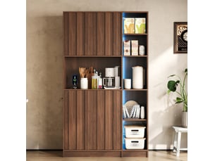 Buffet de cuisine 105 x 40 x 180 cm avec led rgb, prises usb, mdf noyer
