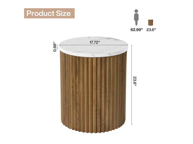  Table d'appoint ronde avec plateau en marbre et piètement cannelé, ø 45 cm, pour salon  - Conforama C