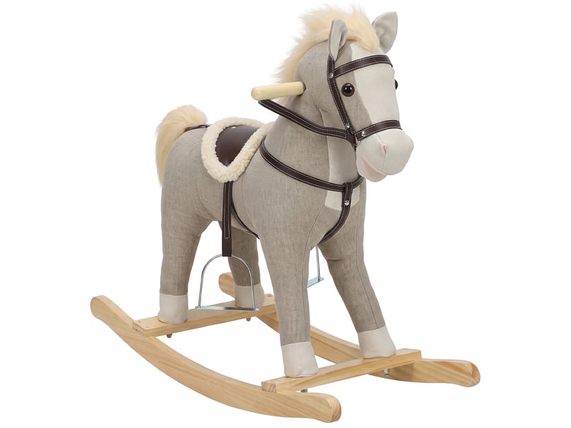  Bascule bébé - cheval à bascule effets sonores hennissement et galop selle étrier rênes gris  - Conforama A