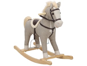 Bascule bébé - cheval à bascule effets sonores hennissement et galop selle étrier rênes gris