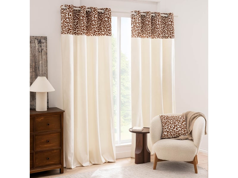  Rideau tamisant en polycoton avec bandeau jacquard chenille léopard 140x240 cm  - Conforama D