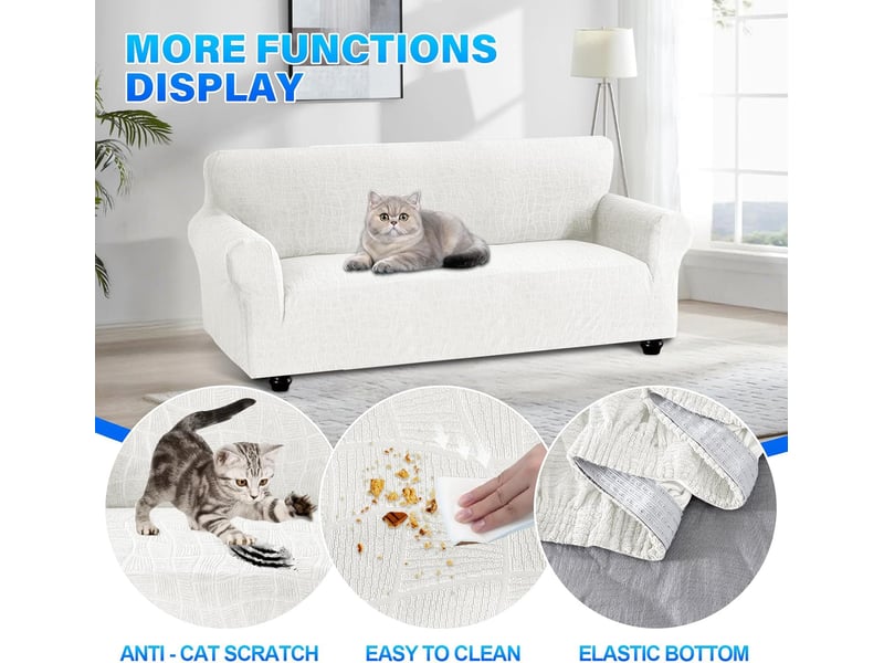  Housse de canapé imperméable 4 places avec accoudoirs crème 245-275cm  - Conforama E