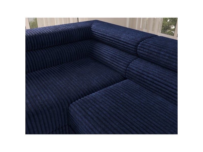  Canapé d'angle colesia convertible 5 places bleu foncé velours côtelé – gauche – 274x200cm  - Conforama D