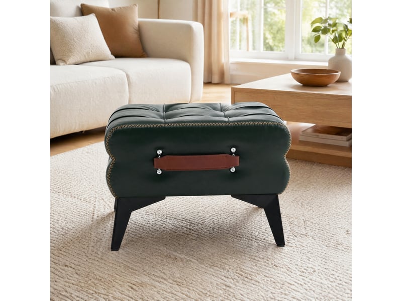  Pouf repose-pieds portable vert en similicuir 43x33x30 cm avec poignée  - Conforama B