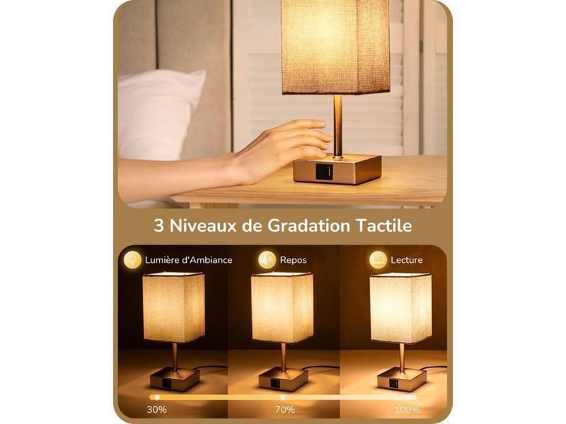  Lampe de chevet tactile dimmable set de 2 avec usb-c usb-a e27 2700k gris 28 cm 370618_AAAYP05880_6_DROPFR - Conforama B