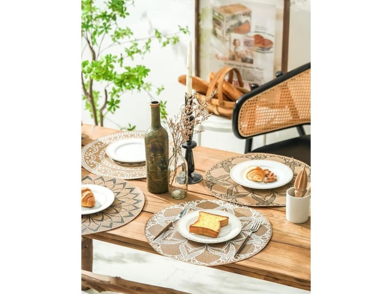  Zvd sets de table ronds à imprimé bohème en pvc tressés lot de 6 sets de table lavable résiste à la chaleur antidérapant tapis de table pour cuisine restaurant table à manger (mélange)  - Conforama B