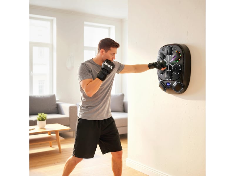  Machine de boxe musicale murale avec 9 modes, lumières led et connexion bluetooth, 61 x 48 x 11 cm, noire  - Conforama D