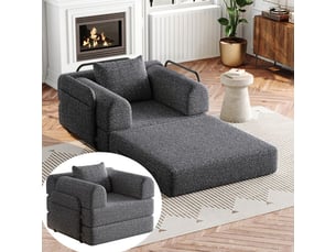 Canapé-lit chenille - 2-en-1 - compartiment de rangement - trois cadres métalliques - montage facile - gris