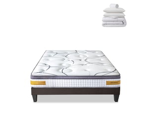 Ensemble matelas et sommier 140x200 cm Mousse + mémoire de forme <strong>BELLECOUR</strong> <strong>4VP.PL.K15.K.1420</strong> soutien Ferme épaisseur 24 cm