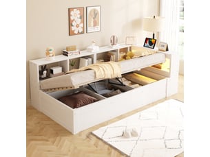 Lit avec rangement 90x200 cm <strong>MODENVIE</strong>  <strong></strong> coloris blanc