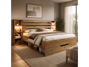 Lit avec rangement 180x200 cm <strong></strong>  <strong></strong> coloris bois clair