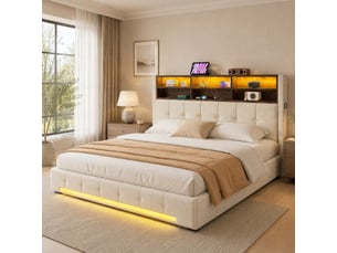 Lit coffre 180x200 cm <strong>WISHDOR</strong>  <strong></strong> coloris beige