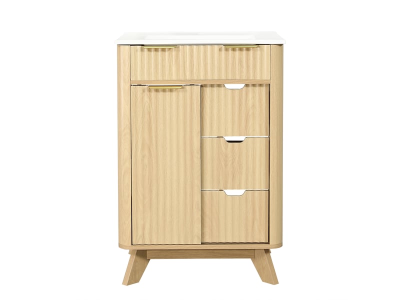  Meuble sous-vasque avec vasque 1 porte coulissante 3 tiroirs 61x47x90 cm  - Conforama A