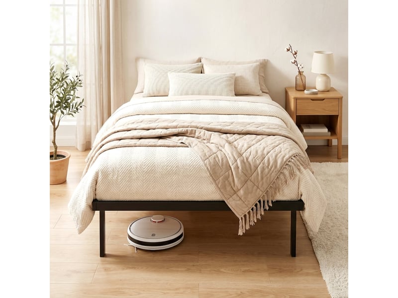  Cadre de lit en métal 90x200 cm lit simple noir avec espace de rangement sous le lit sans tête de lit  - Conforama B