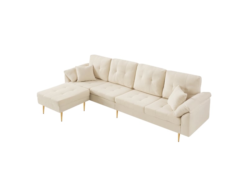  Canapé 4 places en velours côtelé, canapé d'angle modulable avec pouf, grand canapé de salon 250 cm, pieds en fer 20 cm.  - Conforama A