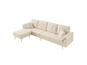 Canapé 4 places en velours côtelé, canapé d'angle modulable avec pouf, grand canapé de salon 250 cm, pieds en fer 20 cm.