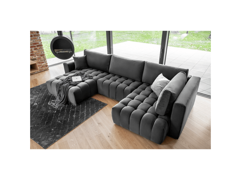 Canapé d'angle bonita convertible 6 places gris foncé tissu – gauche – 350x175cm - Conforama B