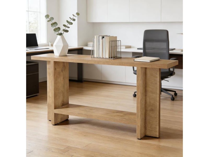  Console de couloir avec 2 étagères et espace ouvert style farmhouse pour entrée, salon en mdf marron 150 × 30 × 80 cm  - Conforama D