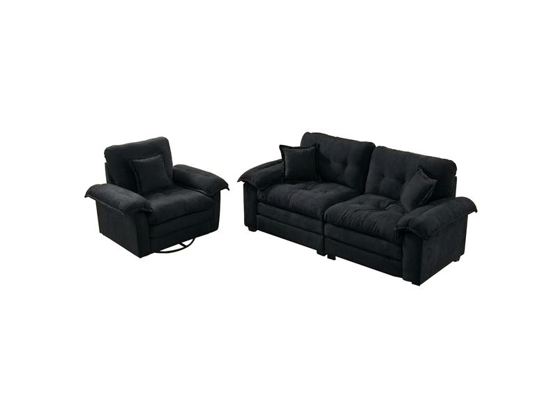 Lot de 2 canapés droits fixes 3 places en tissu noir, assises profondes et mousse à mémoire de forme - Conforama A