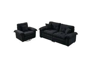 Lot de 2 canapés droits fixes 3 places en tissu noir, assises profondes et mousse à mémoire de forme