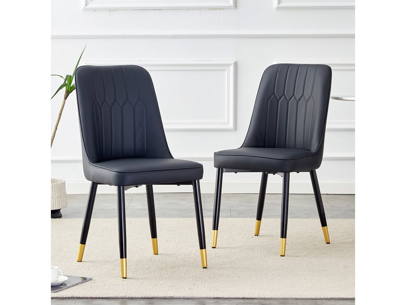  Lot de 2 chaises de salle à manger modernes 40x40x89 cm, confortable, chaise cuisine, assise rembourrée, noir, métal+pu  - Conforama B