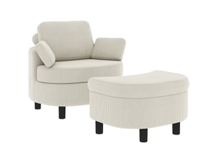 Fauteuil, chaise longue avec pouf de rangement, coussins blanc crème
