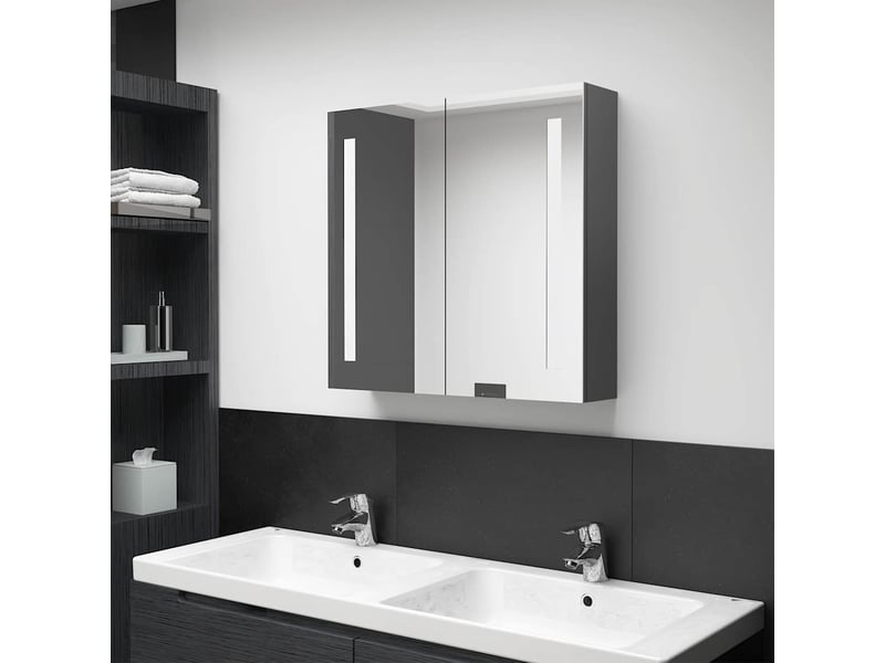 Armoire miroir de salle de bain, meuble de rangement led gris 62x14x60 cm - Conforama B