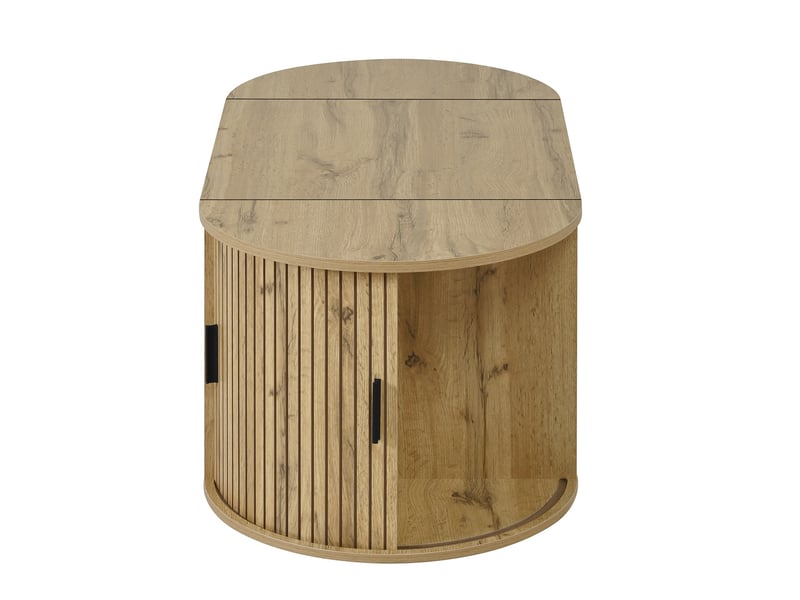Table basse relevable ovale en mdf couleur chêne avec rangement caché et portes coulissantes 100x50x40.5cm - Conforama E
