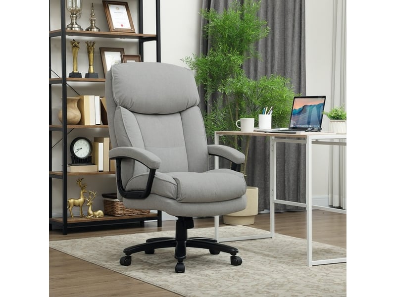  Fauteuil de bureau haut gris clair réglable avec bascule et roulettes, confort renforcé pour longues journées  - Conforama B