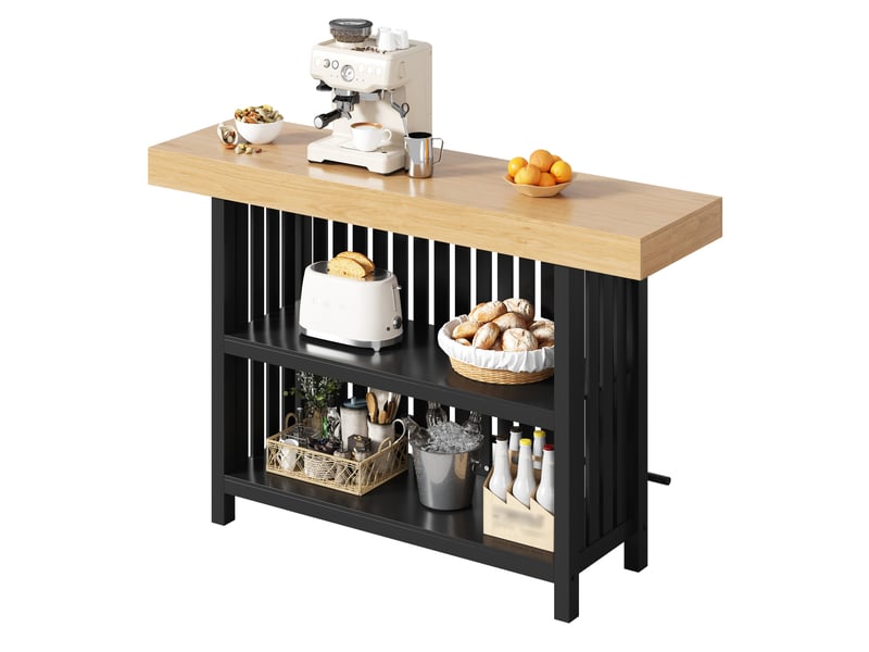 Table de bar avec repose-pieds et étagères 2 niveaux 160x40x105 cm noir+naturel - Conforama A