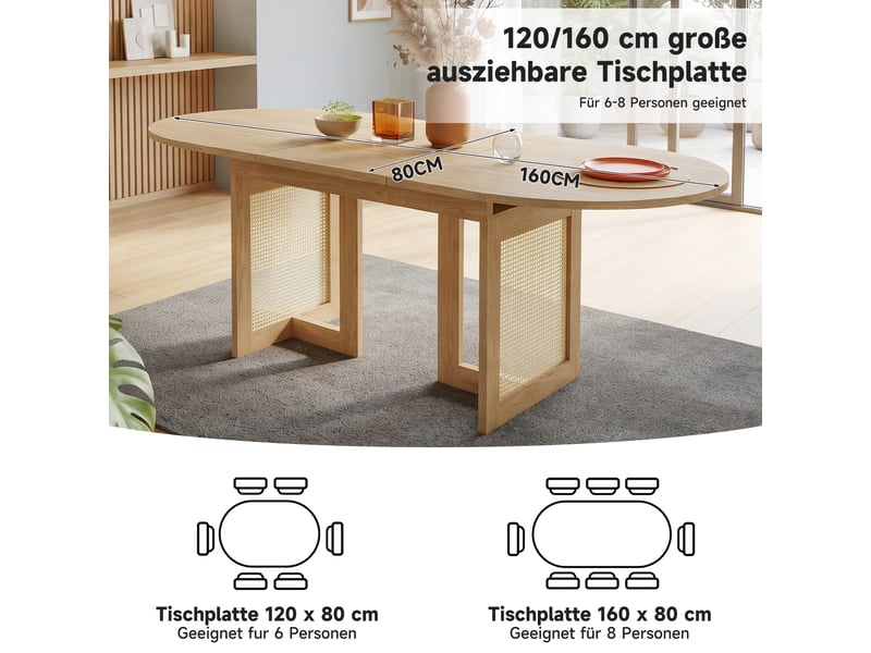 Table à manger extensible 120160 × 80 cm, teinte chêne - Conforama E