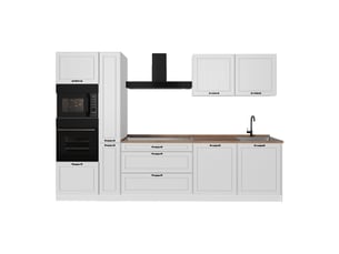 Vicco cuisine, blanc campagneblanc, 310cm plan de travail chêne doré