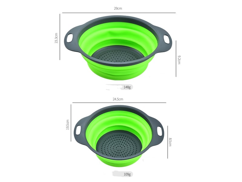 Lot de 2 passoires pliables en silicone – pour égoutter pâtes, légumes et fruits, vertes - Conforama B