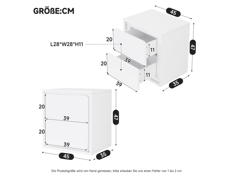  Table de chevet 45x35x47cm avec éclairage led multicolore réglable, 1 pièce  - Conforama C