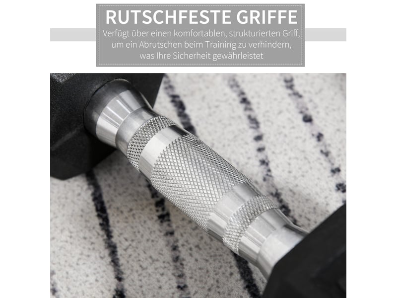 Lot de 2 haltères hexagonales 2 x 5 kg noires en métal avec revêtement en caoutchouc antiroulis - Conforama D