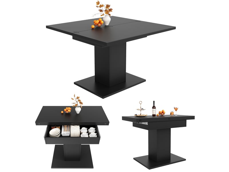  Table à manger extensible 60-120x120x75.1cm avec rangement, plateau rabattable et piètement carré, pour cuisine et salle à manger,noir evarich - Conforama A