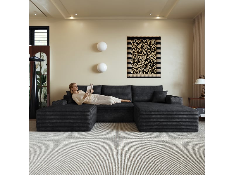  Canapé d'angle, canapé modulable, assise profonde, livré monté, design moderne, 270 cm, pour salon, chambre, noir, appartement  - Conforama A