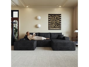 Canapé d'angle, canapé modulable, assise profonde, livré monté, design moderne, 270 cm, pour salon, chambre, noir, appartement