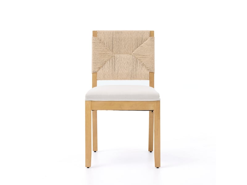  Ensemble table ronde 120 cm + 4 chaises de salle à manger, style scandinave &amp; mid-century, rotin cannage, assise lin beige  - Conforama E