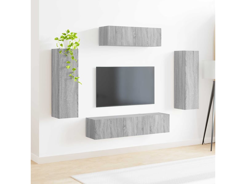  Meuble tv - banc tv - meuble de rangement 5 pcs gris sonoma  - Conforama D