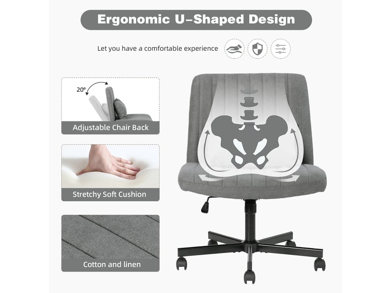  Chaise de bureau pivotante 360° réglable en hauteur sans accoudoirs - lpospi - dossier inclinable, tissu - gris foncé  - Conforama E