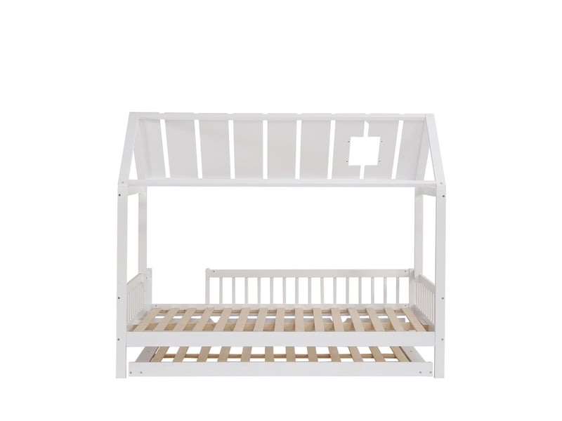  Lit cabane 120x200 cm avec lit gigogne 120x190 cm, en forme de maison, en bois, sans matelas, blanc  - Conforama D