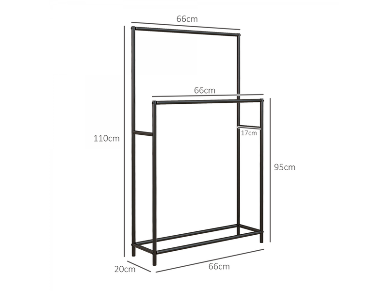  Porte serviettes sur pied sèche serviette 2 niveaux en métal pour la salle de bain,dim. 66lx20px110hcm,noir  - Conforama E