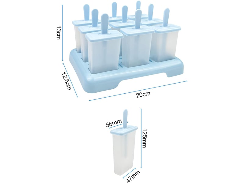 Lot de 9 moules à glace réutilisables avec pinceau, bâtonnets de glace et entonnoir pliable en silicone pour glaces, sorbets et crèmes glacées (bleu) - Conforama B