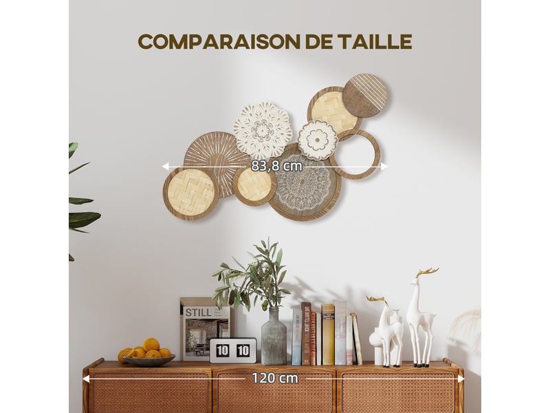  Décoration murale en bois, sculpture murale en bois, design unique à plusieurs disques, bois naturel, 83,8 x 44,5 cm  - Conforama W