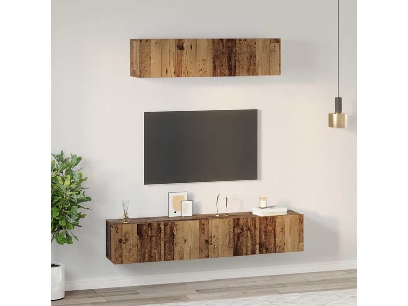  Ensemble meuble tv - banc tv - meuble de rangement 4 pcs bois ancien bois d'ingénierie  - Conforama D