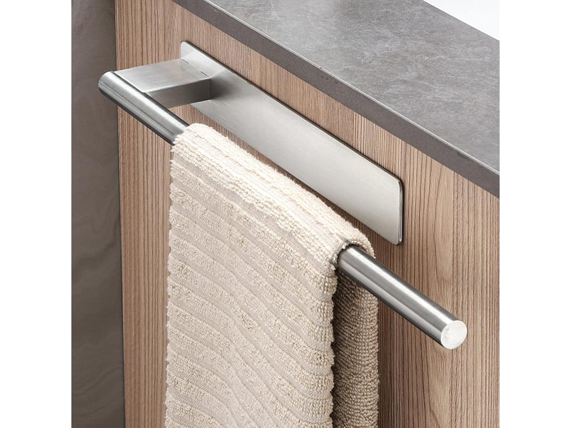  Porte-serviettes de salle de bain sans perçage, adhésif, en acier inoxydable brossé 304, accessoires muraux pour de et cuisine, gris  - Conforama B
