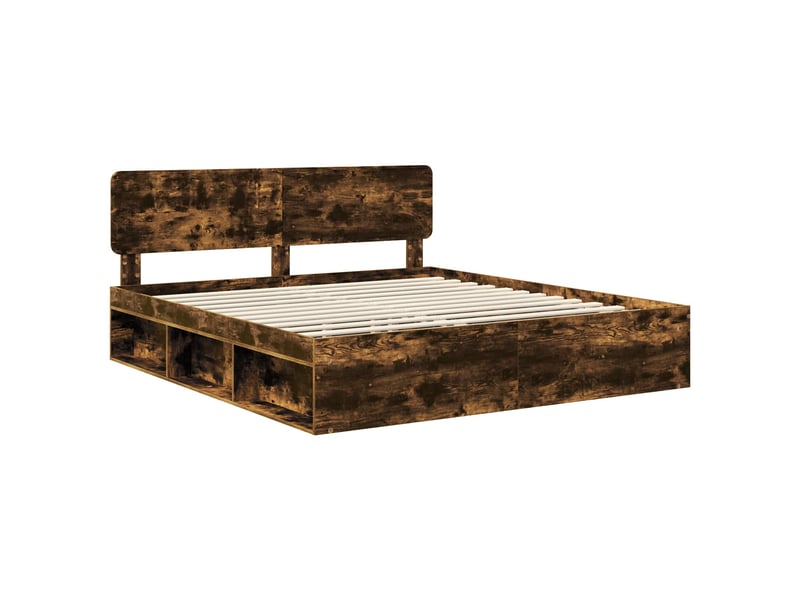 Lit double- lit adulte -  cadre de lit chêne fumé 200 x 200 cm pin massif  - Conforama C